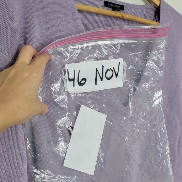 Dynamite Light Purple Puff Sleeve V-Neck Knitted Pullover Sweater Cropped Small - Picture 12 of 12